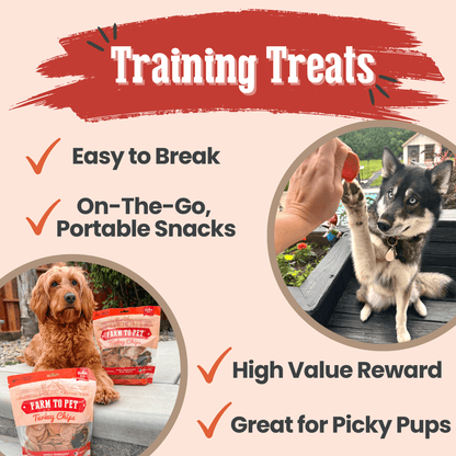 Dog training treats with images of dogs and text highlighting features