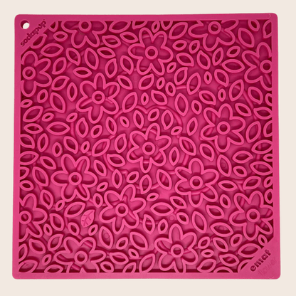 SodaPup Dog Lick Mats – Large Square Dog Lick Mats Pink Flower Power Closeup