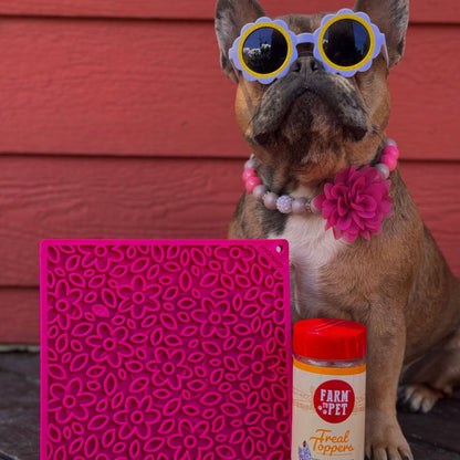 SodaPup Dog Lick Mats – Large Square Dog Lick Mats Pink Flower Power Dog sunglasses
