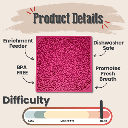 SodaPup Dog Lick Mats – Large Square Dog Lick Mats Pink Flower Power Product Details