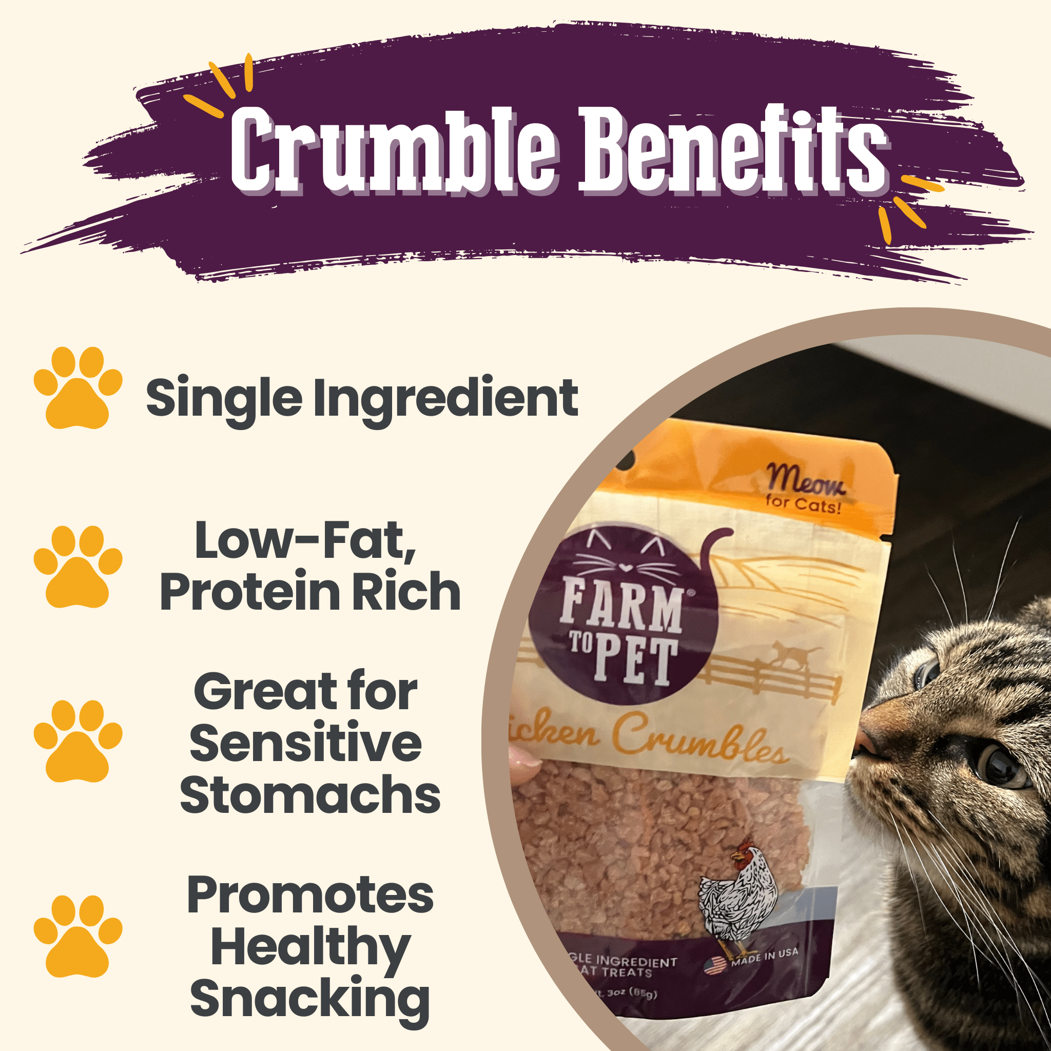 Farm To Pet Chicken Crumbles Cat Treats | Grain-Free Treats - Whisker House