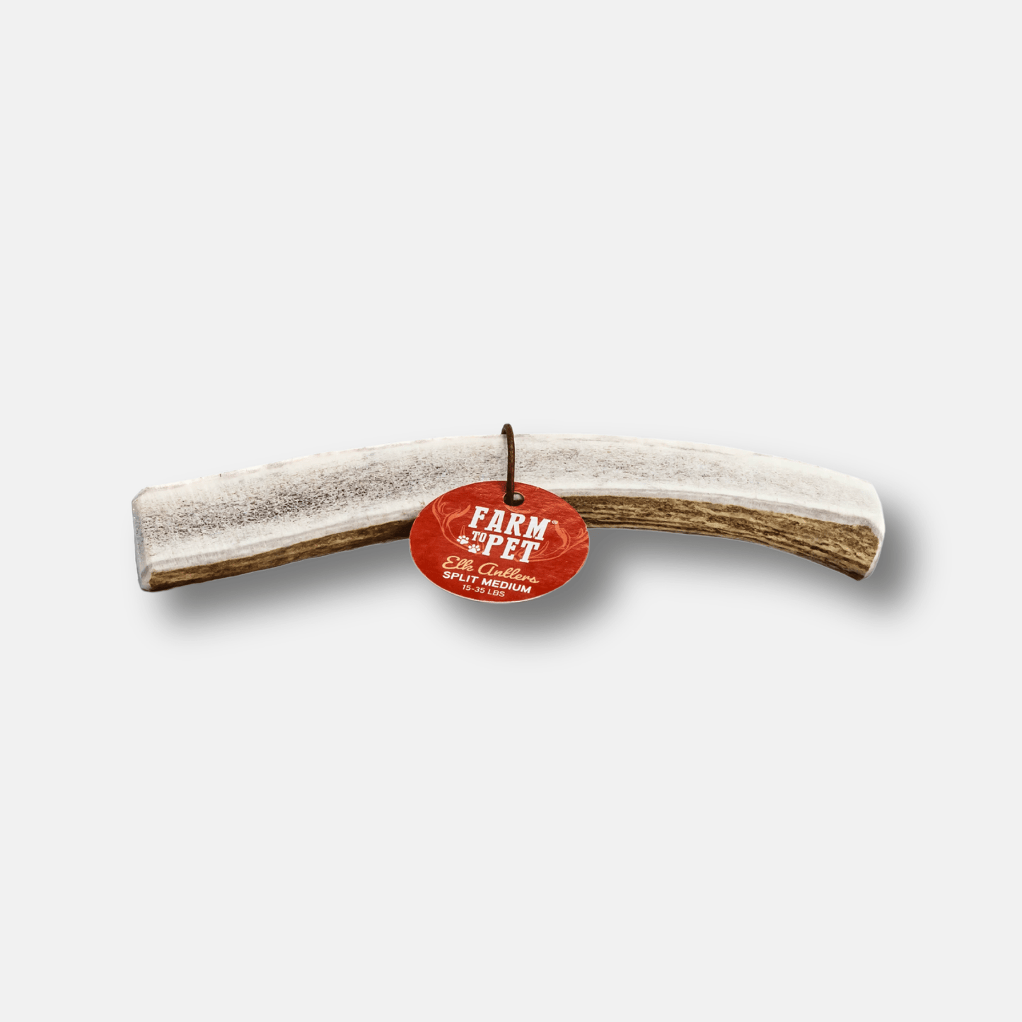 Rawhide bone with a red tag on a white background