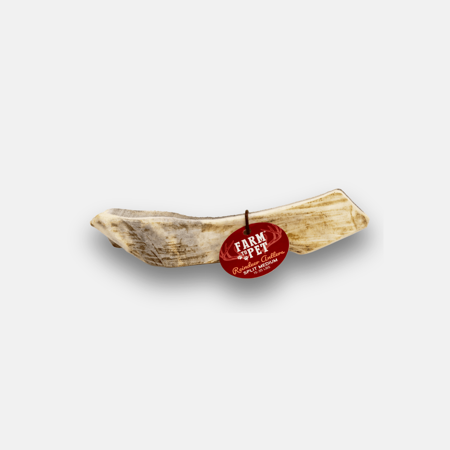Rawhide chew with a 'Farm to Pet' label on a white background
