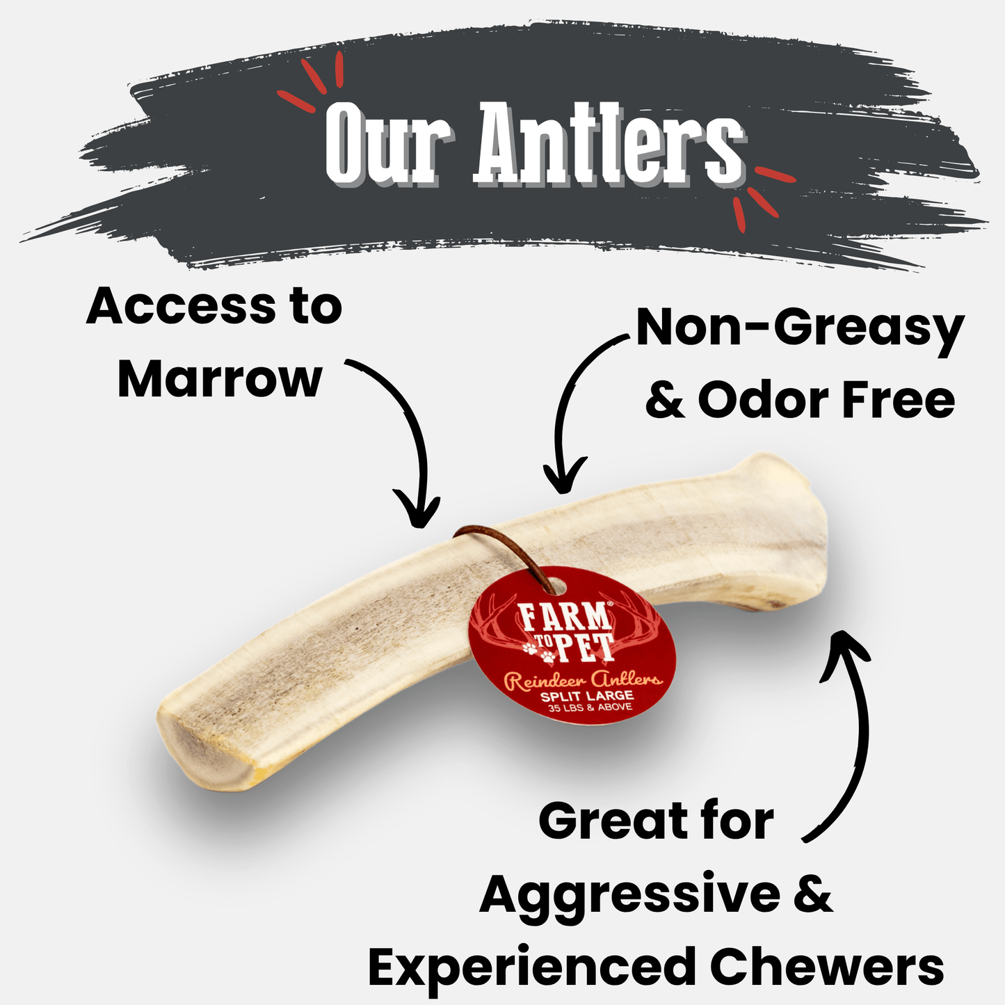 Dog chew product with text highlighting features on a white background