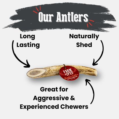 Farm & Feed antler with text highlighting features on a white background