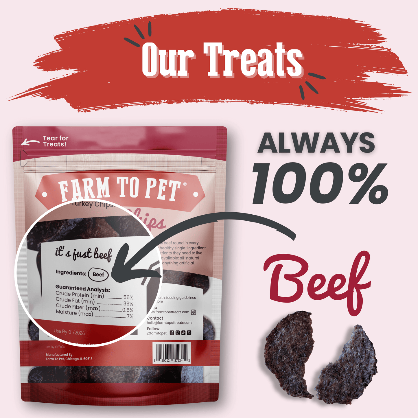 Farm To Pet Beef Chips – Premium Dog Treats 12oz Beef Chips Back