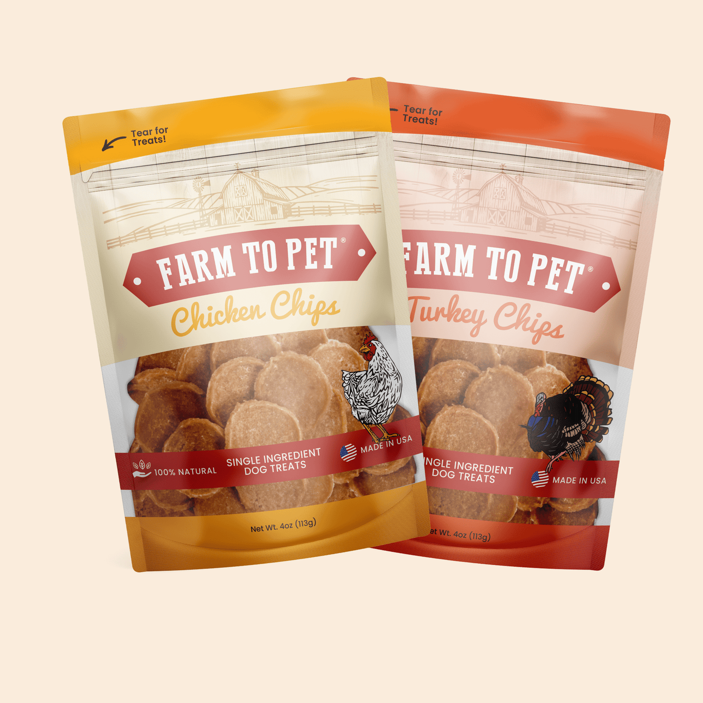 Turkey & Chicken Chip Duo – Premium Dog Treats Poultry Power Chicken Turkey Treat Duo 4oz Front