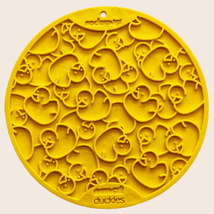 SodaPup Lick Mats with Suction Cups – Round Dog Lick Mats with Suction Cups Yellow Duckies Close Up