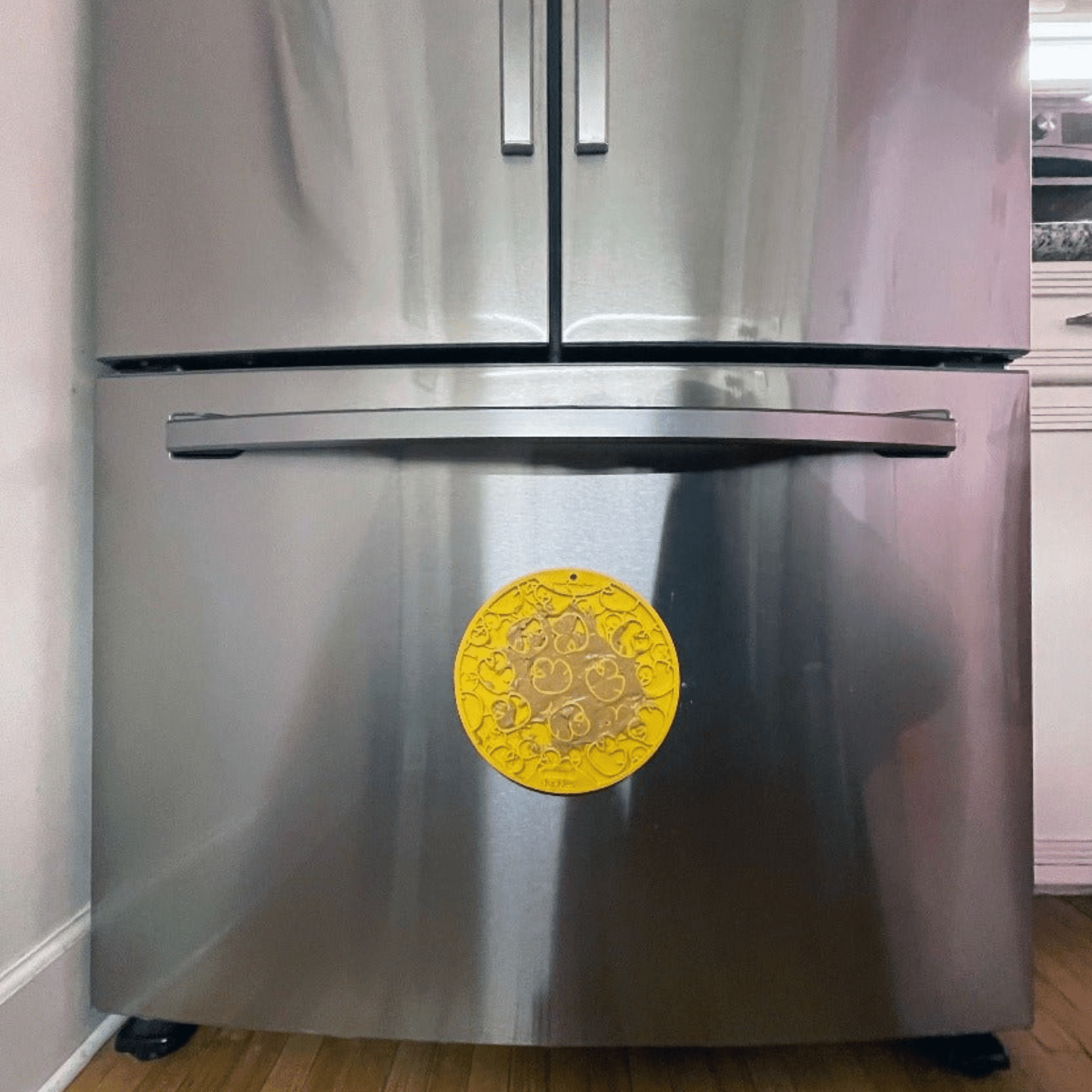 SodaPup Lick Mats with Suction Cups – Round Dog Lick Mats with Suction Cups Yellow Duckies Stuck on refrigerator