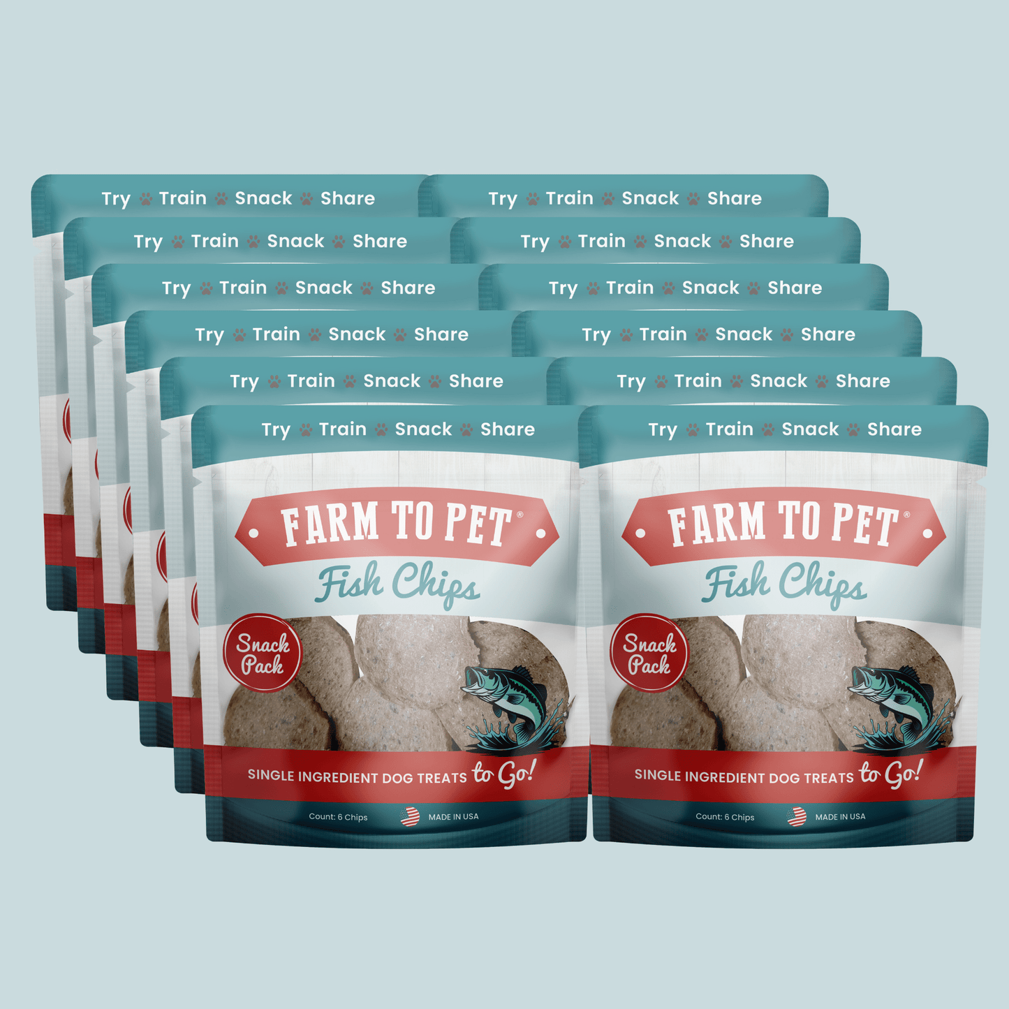 Fish Chips Snack Packs – USA Made Dog Treats Fish Chips Snack Pack Twelve Pack
