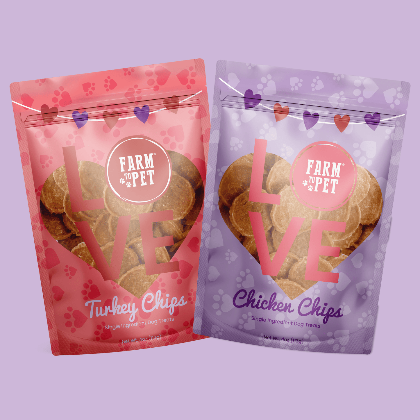 Puppy Love Dog Treat Duo – Valentine Puppy Love Dog Treat Poultry Treat Variety Pack 4oz Combo Front