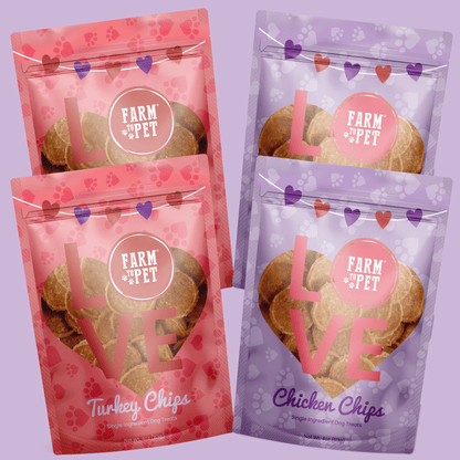 Puppy Love Dog Treat Duo – Valentine Puppy Love Dog Treats Poultry Treat Variety Pack 4 bags 4oz Combo Front