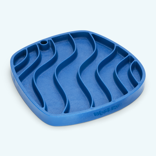 Blue silicone mat with wavy design on a white background