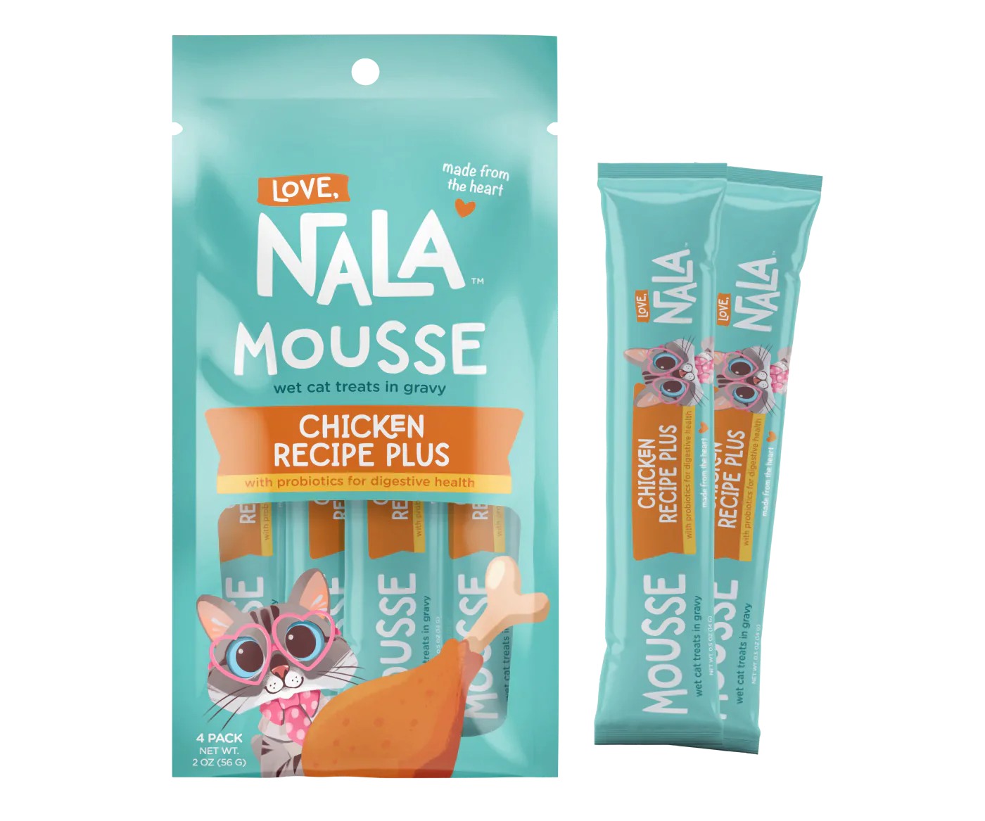 Nala Mousse chicken recipe cat treats packaging on a white background