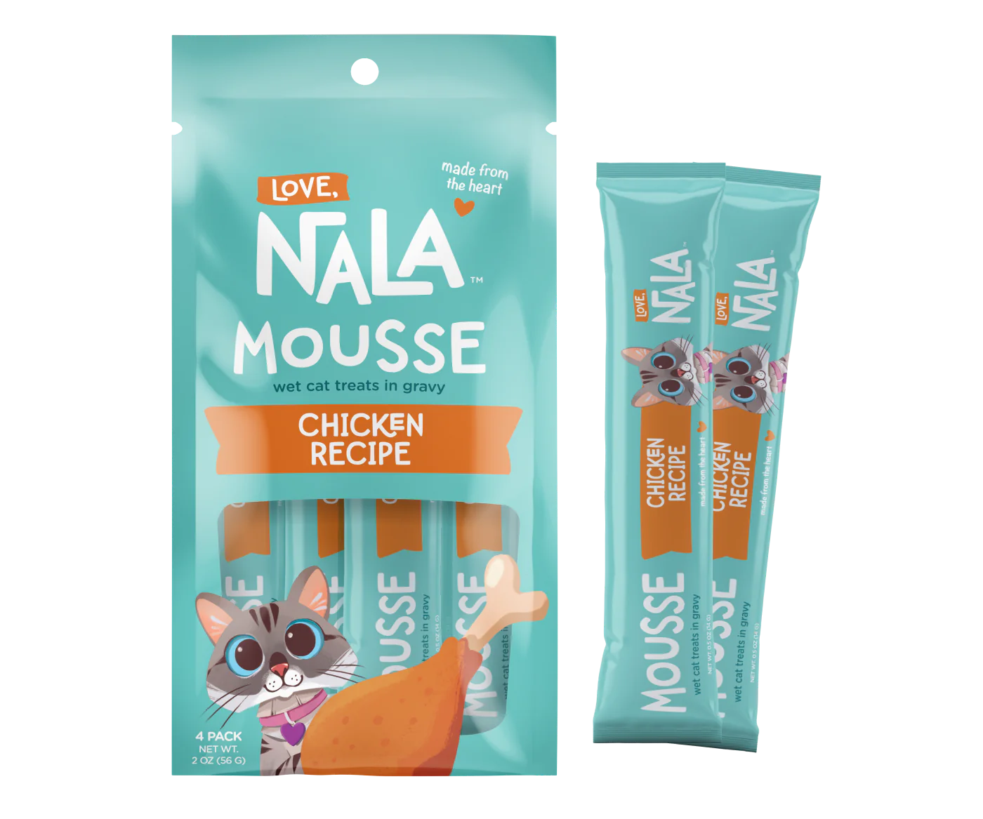 Nala Mousse chicken recipe cat treats packaging on a white background