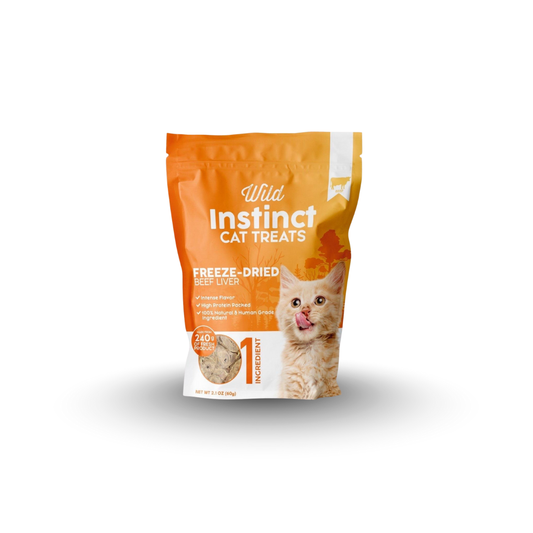 Bag of Wild Instinct cat treats on a white background