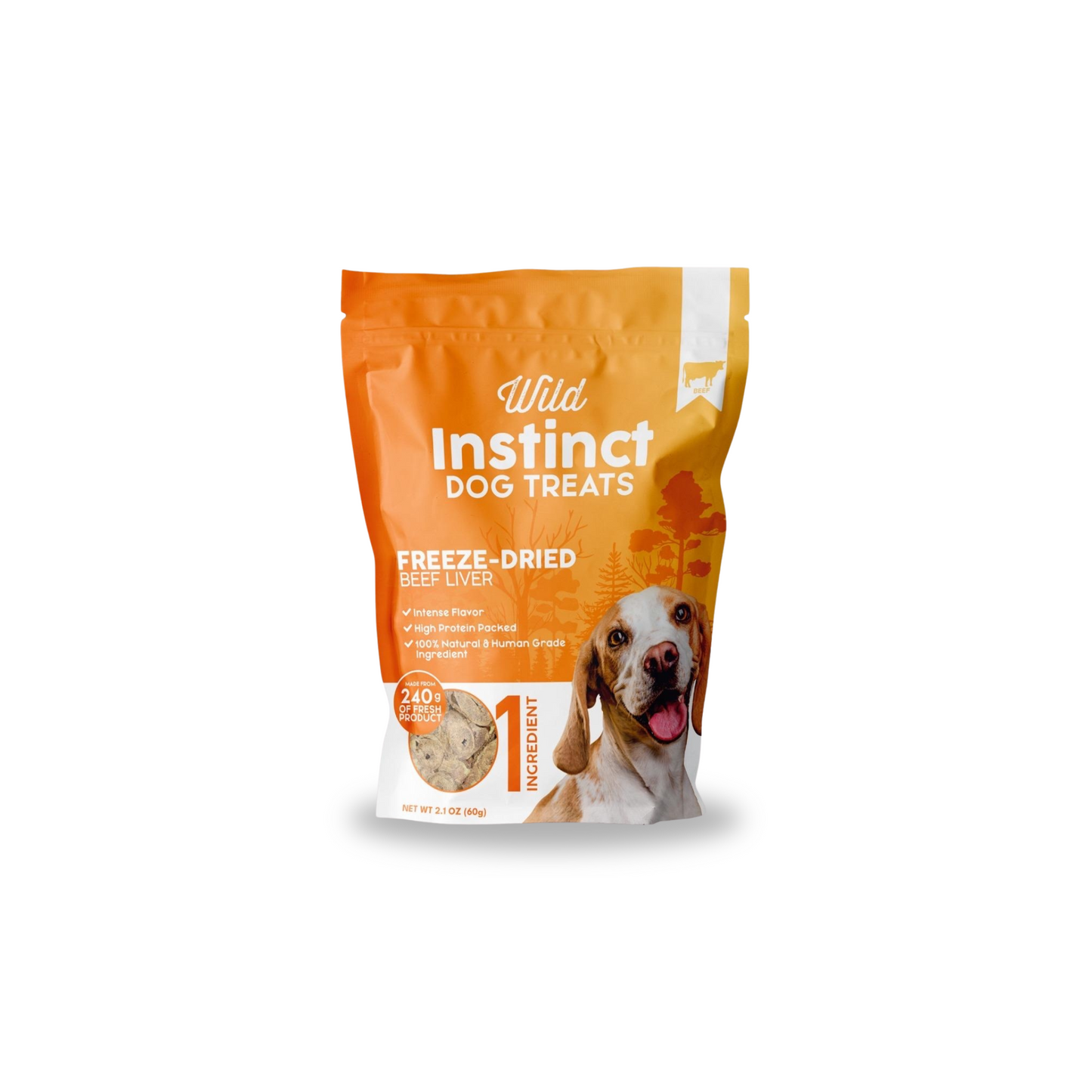 a Wild Instinct Dog Treat package on a white background. 