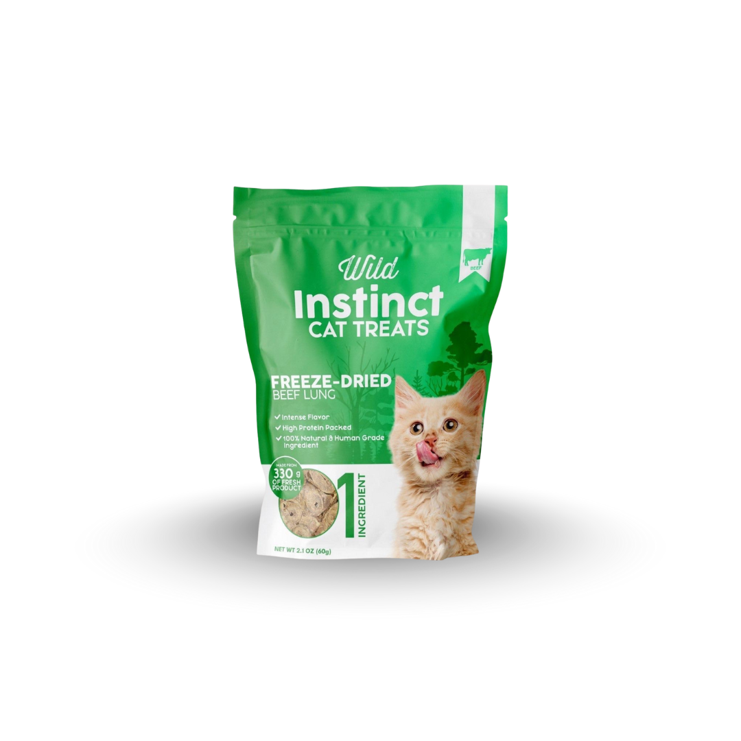 Wild Instinct cat Treats package on white background.