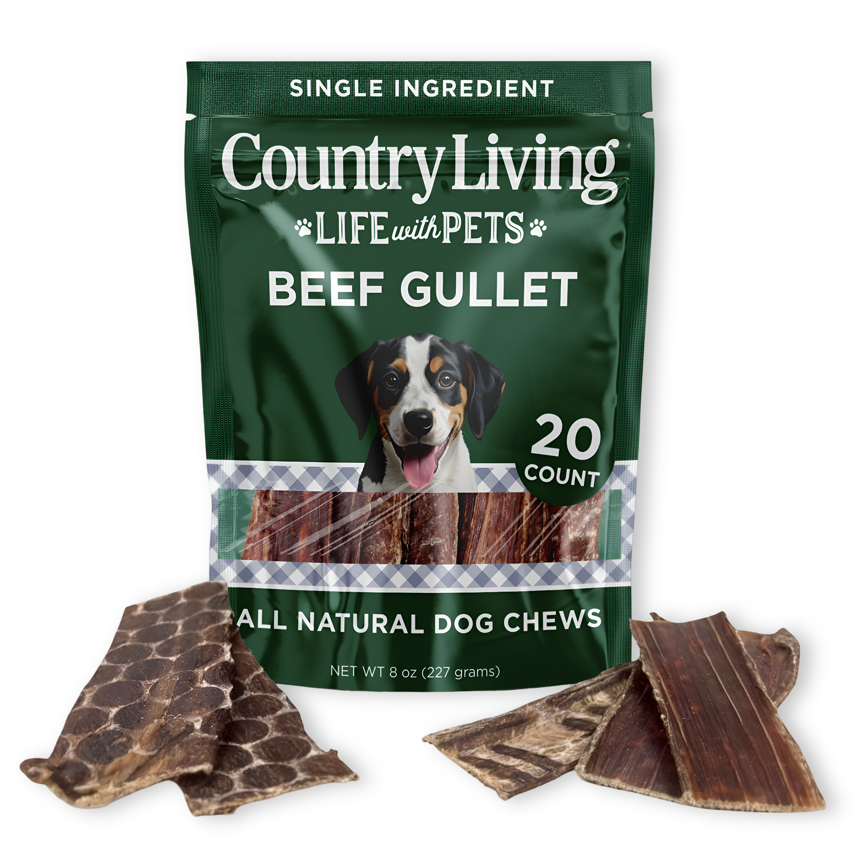 Country Living 6” Gullet Flats Dog Treats – 20 Count Bag – All-Natural Beef Esophagus Chews – High-Protein, Easily Digestible, Single-Ingredient Dog Treats – Grain-Free & Long-Lasting - Whisker House
