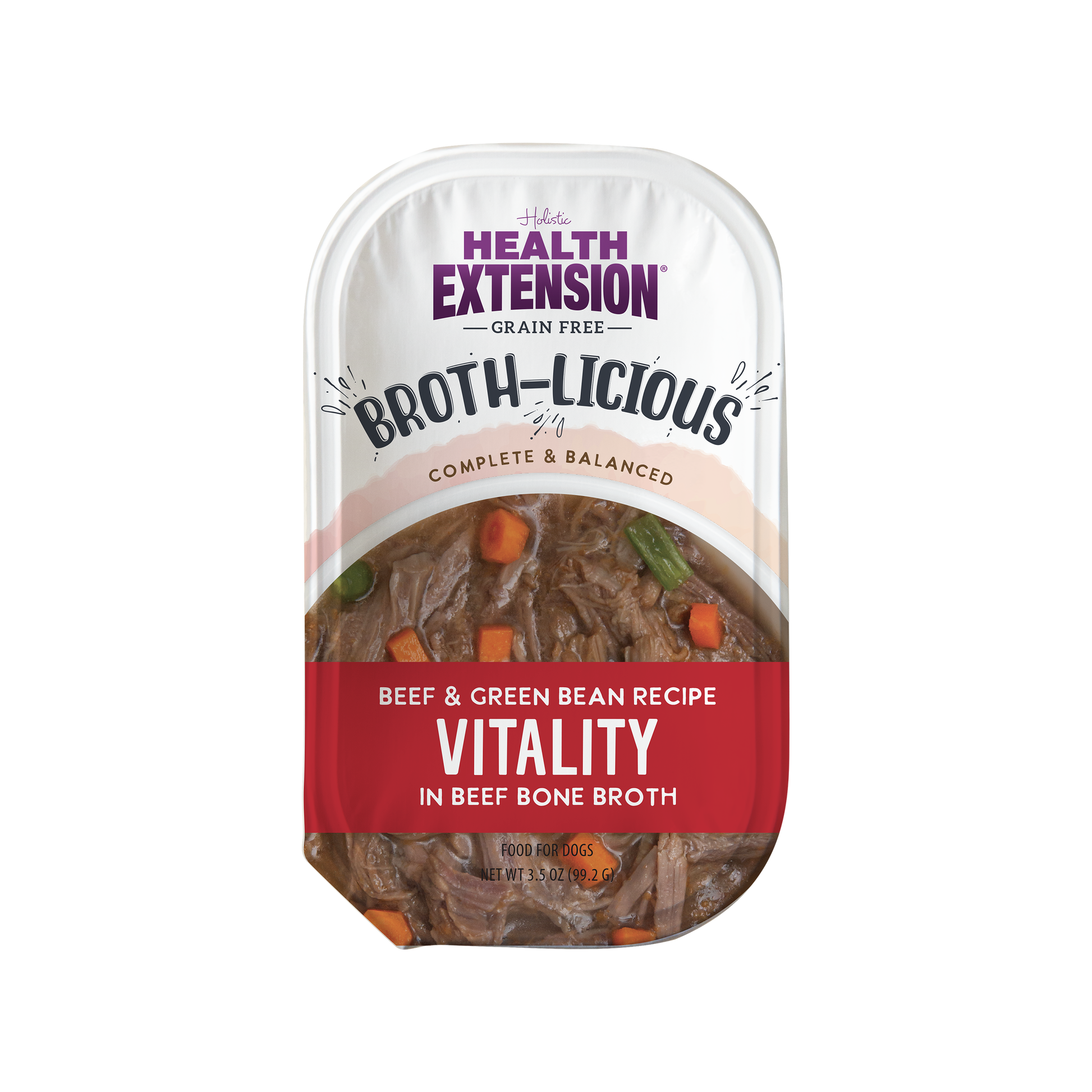 Health Extension Broth-Licious pet food package on a white background