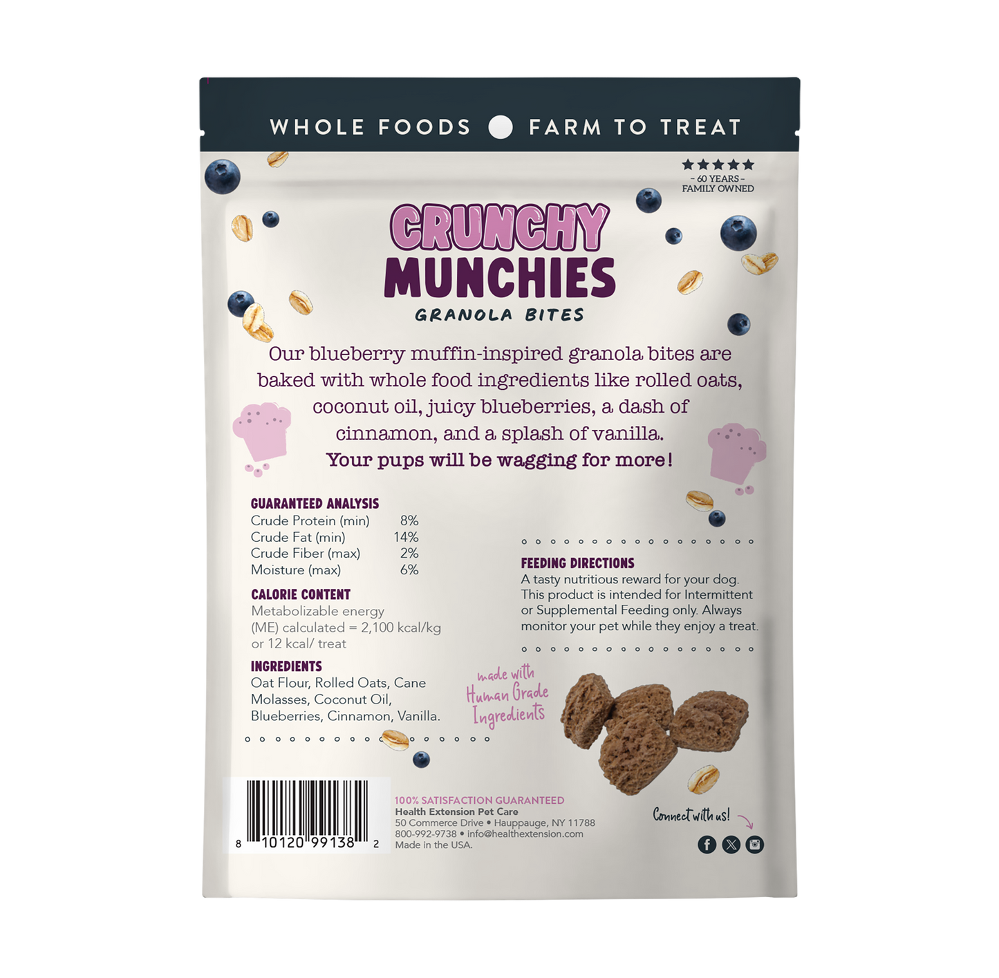 Back of the Blueberry Ruffin bag showing the ingredient list and guaranteed analysis