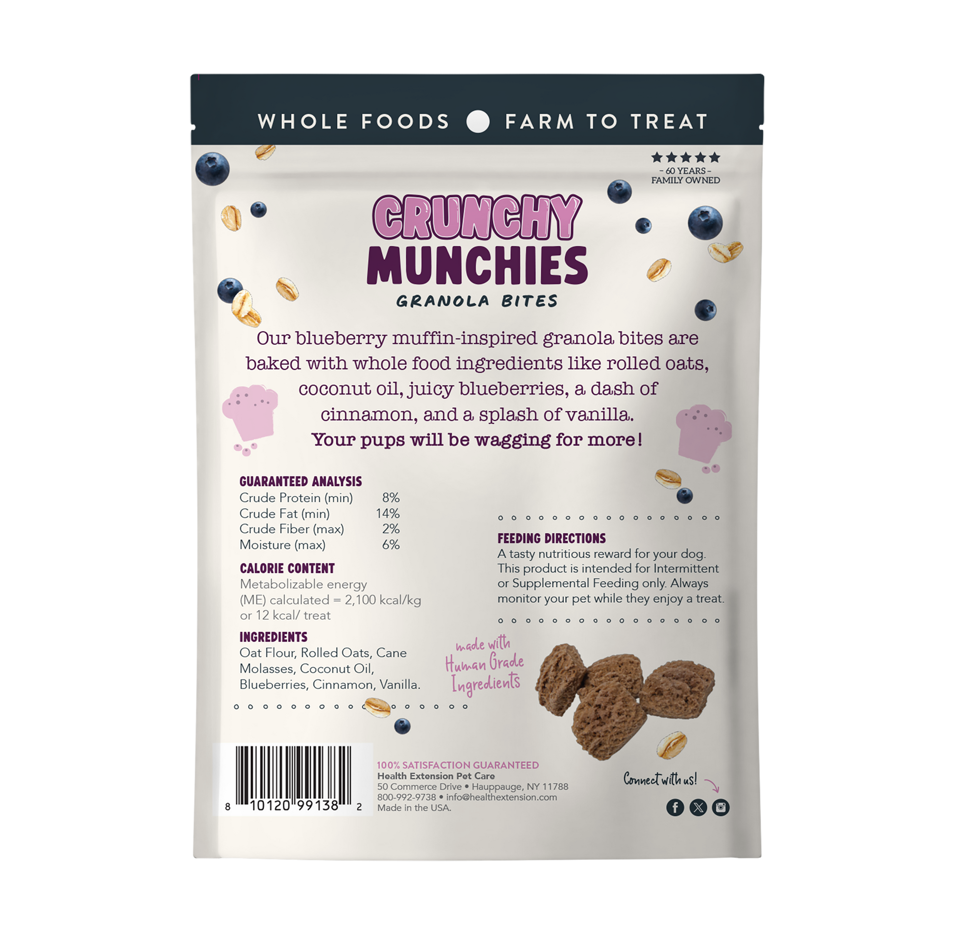 Back of the Blueberry Ruffin bag showing the ingredient list and guaranteed analysis