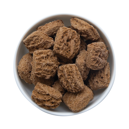 Crunchy Munchies Appley Crisp granola bites served in a dog bowl