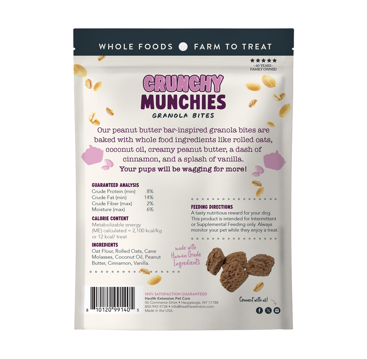 Back of the Peanutty Squares bag showing the ingredient list and guaranteed analysis
