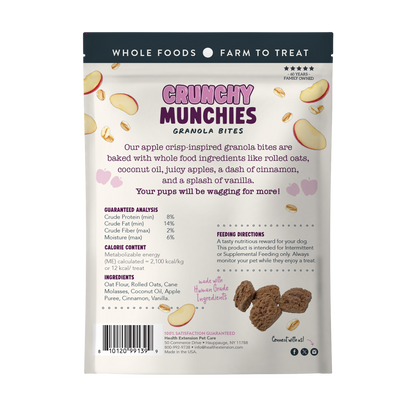 Back of the Appley Crisp bag showing the ingredient list and guaranteed analysis