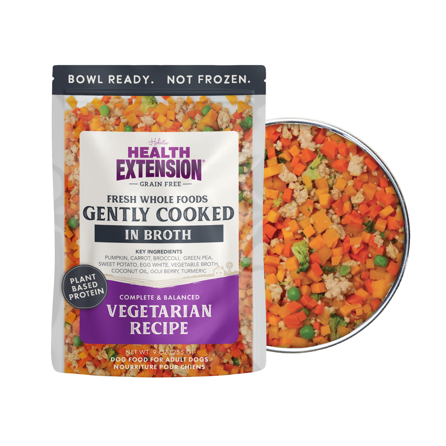 Health Extension dog food package with a view of the contents on a white background
