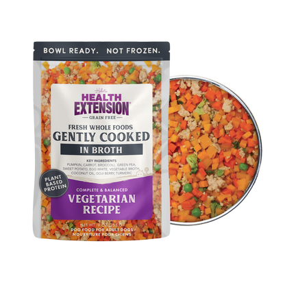 Health Extension dog food package with a view of the contents on a white background