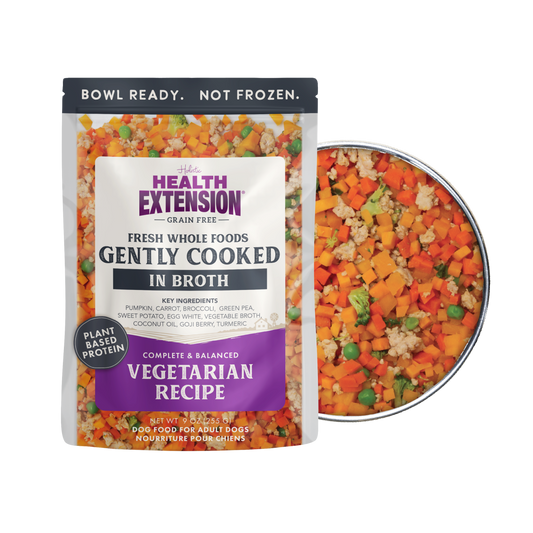 Health Extension dog food package with a view of the contents on a white background