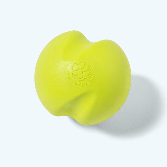Yellow dog toy with a brand logo on a white background