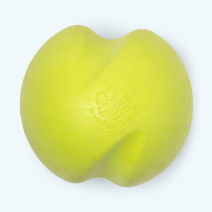 Yellow dog toy with a brand logo on a white background