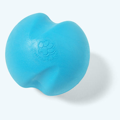 Blue dog toy with a paw print design on a white background