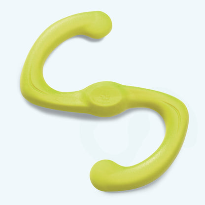 Yellow dog toy with a unique design on a white background