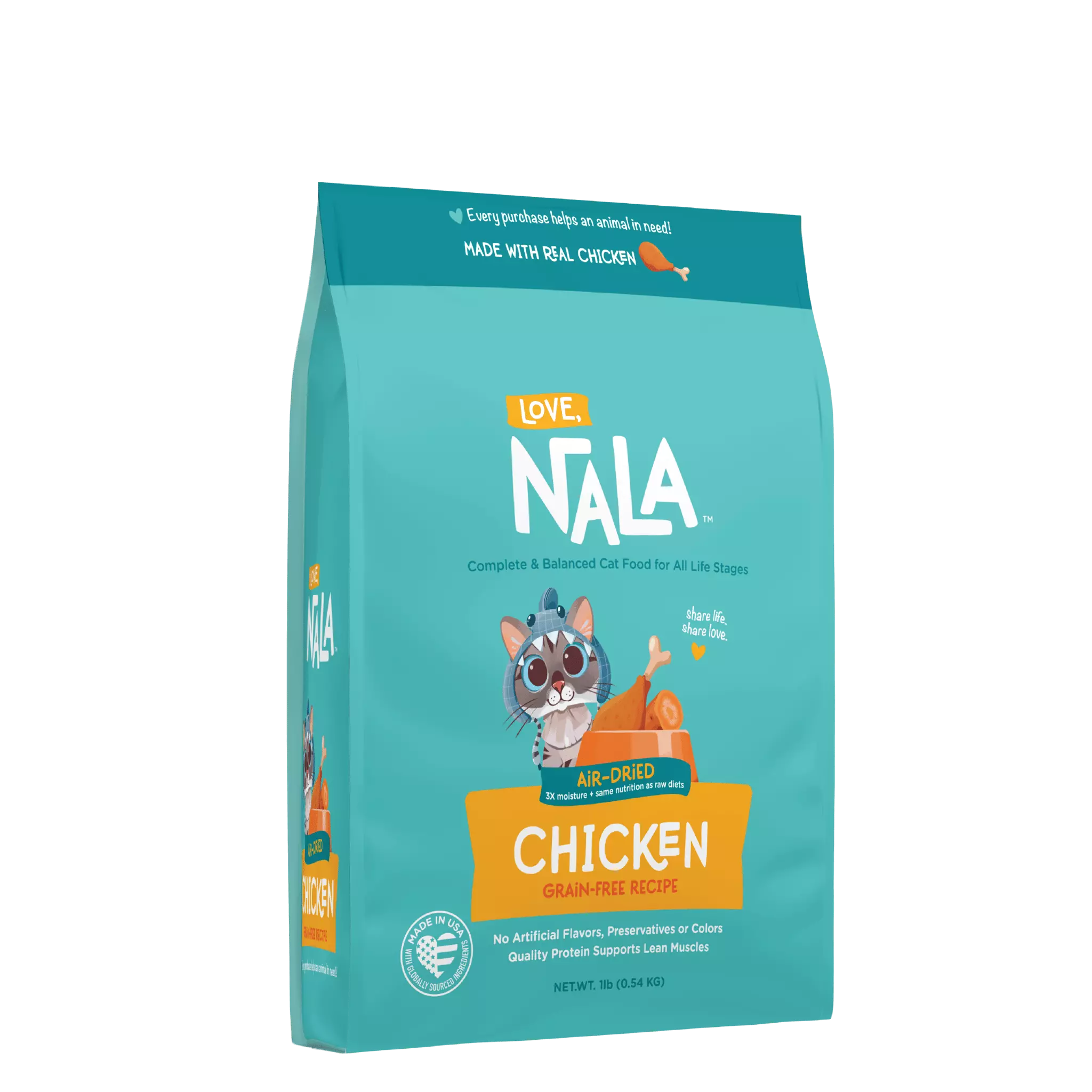 NALA cat food package with chicken flavor on a white background