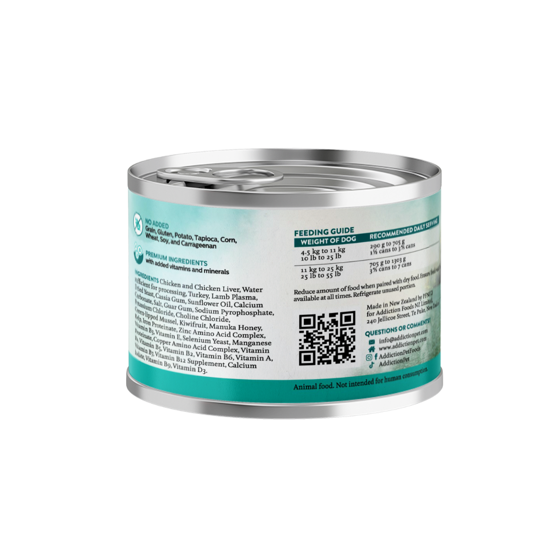 Can of pet food with label on a white background