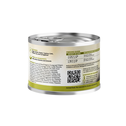 Can of pet food with label on a white background