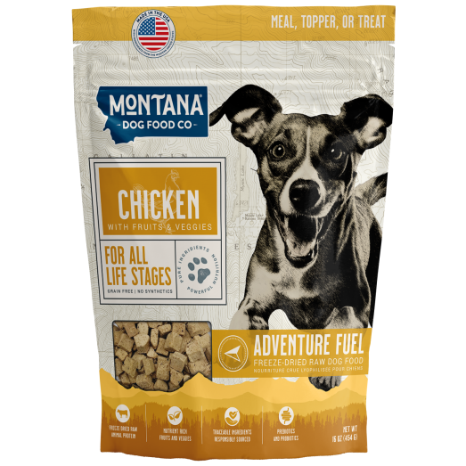 Montana Dog Food Co. chicken dog food package on a white background