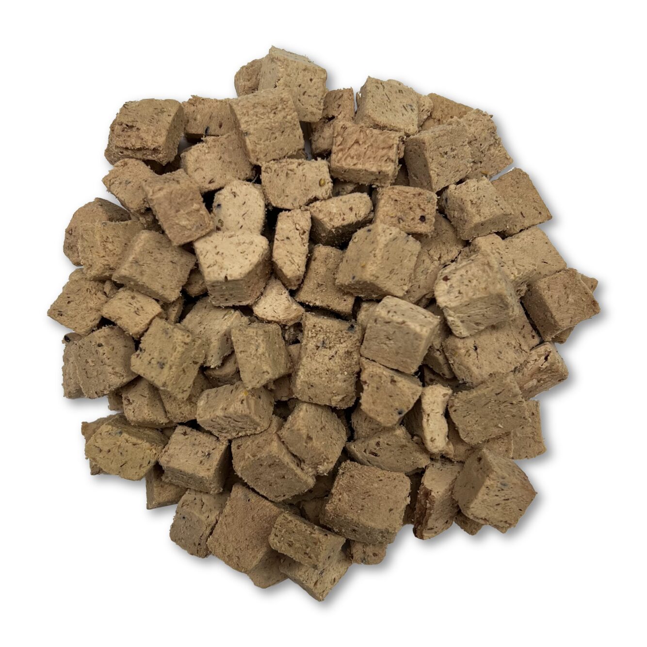 Brown cube-shaped material on a white background