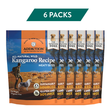 Kangaroo Meaty Bites Dog Treats package — 6-pack bundle