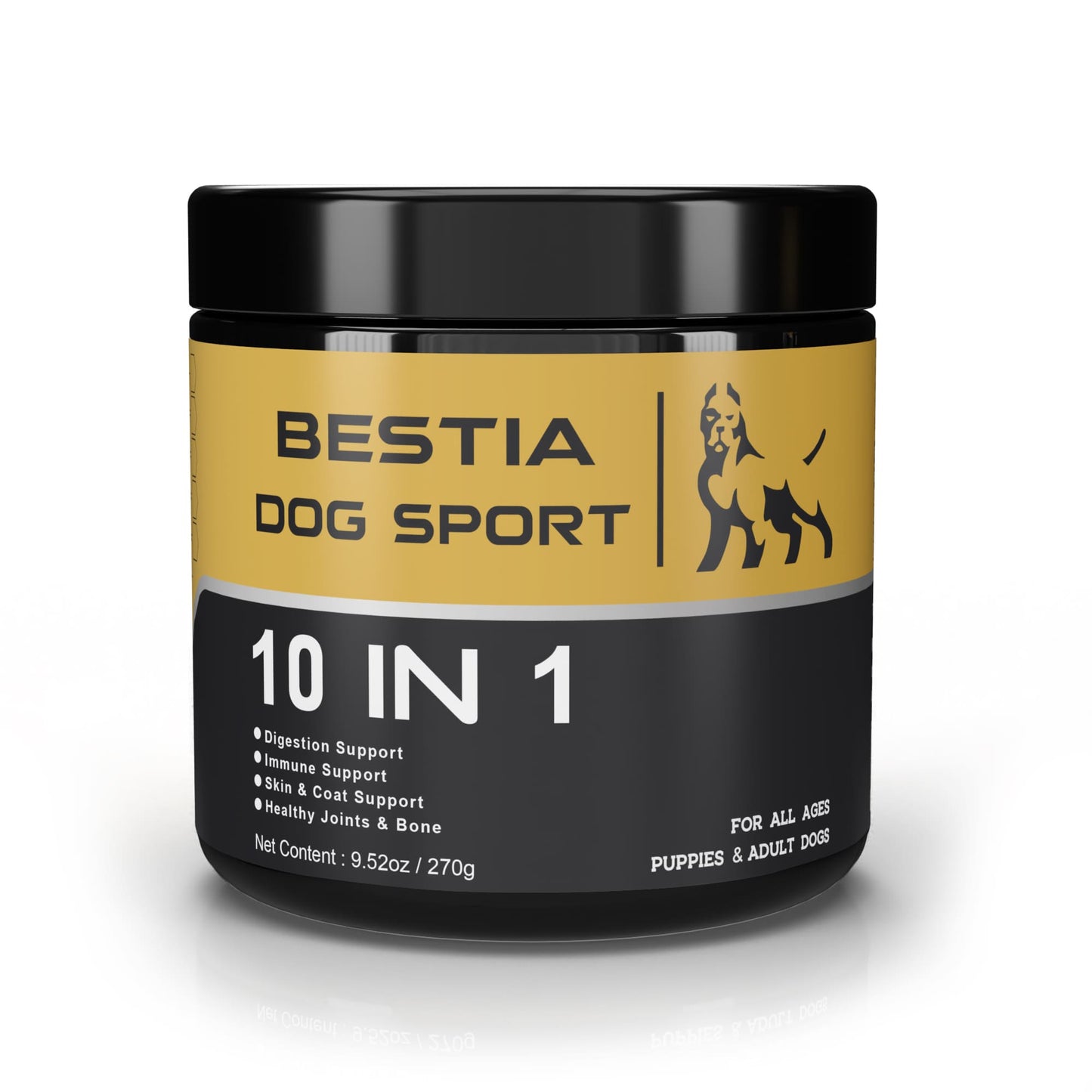 Bestia Dog Sport 10 in 1 supplement jar on a white background