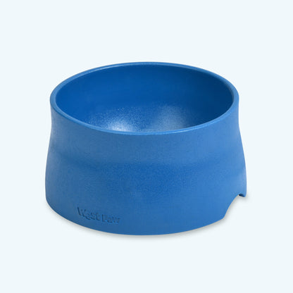Blue silicone travel mug on a light gray background