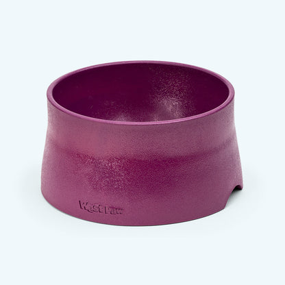 Purple pet bowl with 'West Paw' branding on a white background