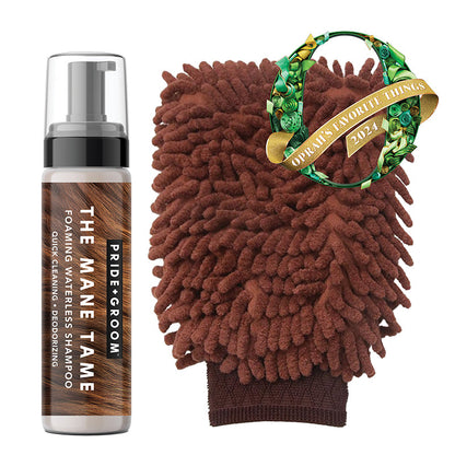THE MITT KIT grooming mitt and foaming shampoo contents