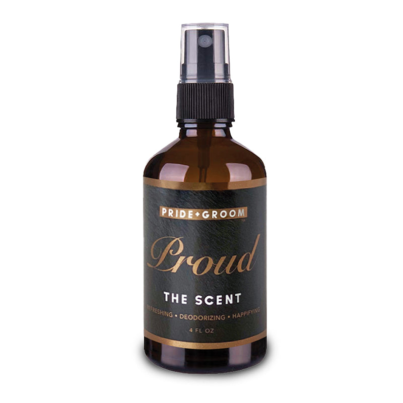 Bottle of 'Proud The Scent' by Pride & Groom on a white background