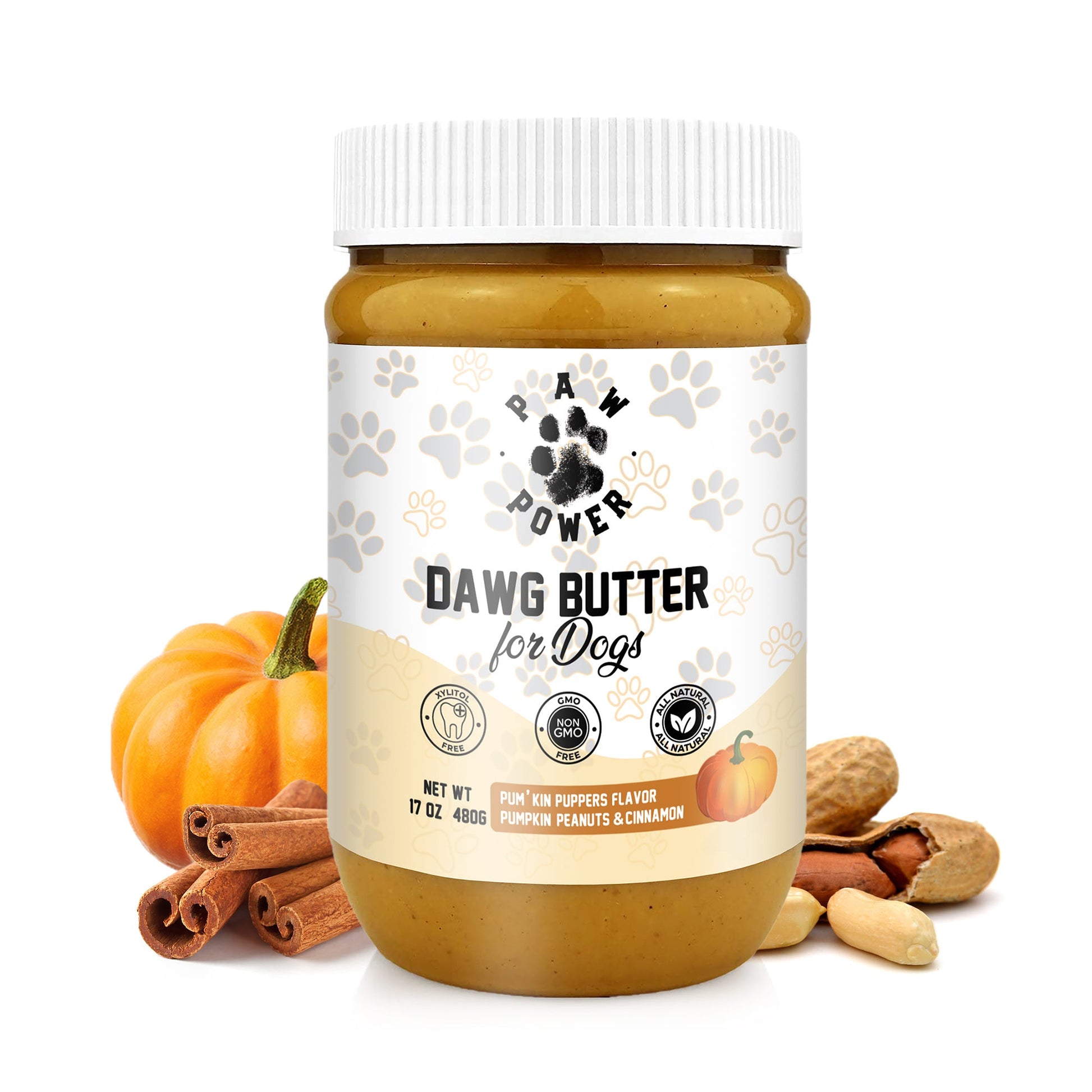 Dawg Butter Pumkin Puppers peanut butter jar, front view