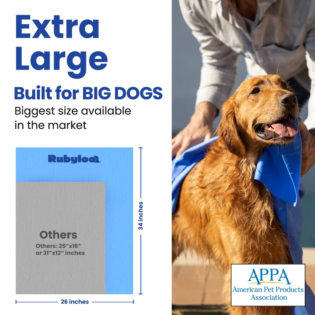 Extra large product with a dog wearing a blue cape, RubyLoot branding, and APPA certification.