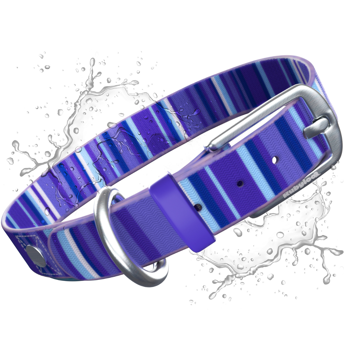 Blue striped dog collar with water droplets on a white background